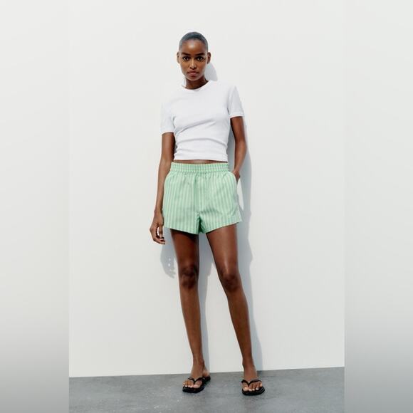 Zara Cotton Stripe Green Boxer Shorts - Picture 2 of 7